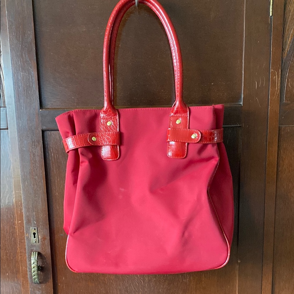 Red Structured Tote Handbag